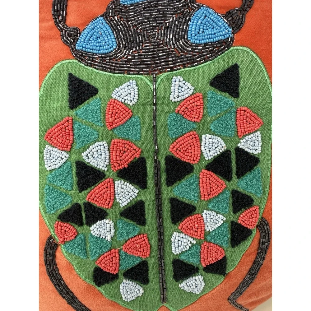 Jonathon Adler Round  Embroidered Beaded Multicolor Last Bug Beatle NWT